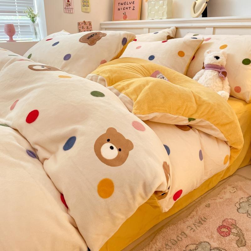 Thickened Milk Fleece Bed Four-Piece Set, Double-Sided Fleece Coral Fleece Quilt Cover, Bed Sheet Three-Piece Set