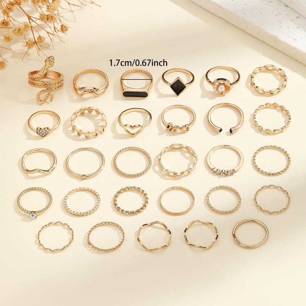 Versatile Snake Heart Ring: 29-Piece Light Luxury Fashion Set
