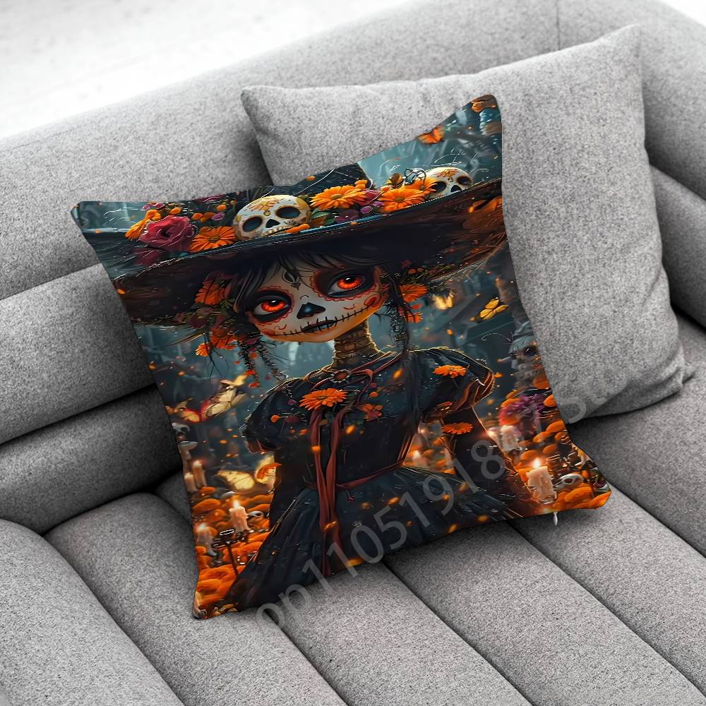 Mexico Skull Girl Catrina Rose Throw Pillow Case For 50x50cm 30x30cm 55x55cm 45x45cm 40x40cm Square Bed Pillowcase Cover