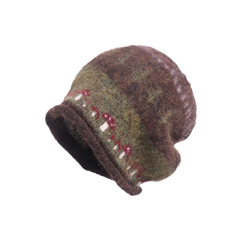 Fair Island wind curling heap hat female autumn and winter retro face small cold hat lazy wind cold warm bag head hat