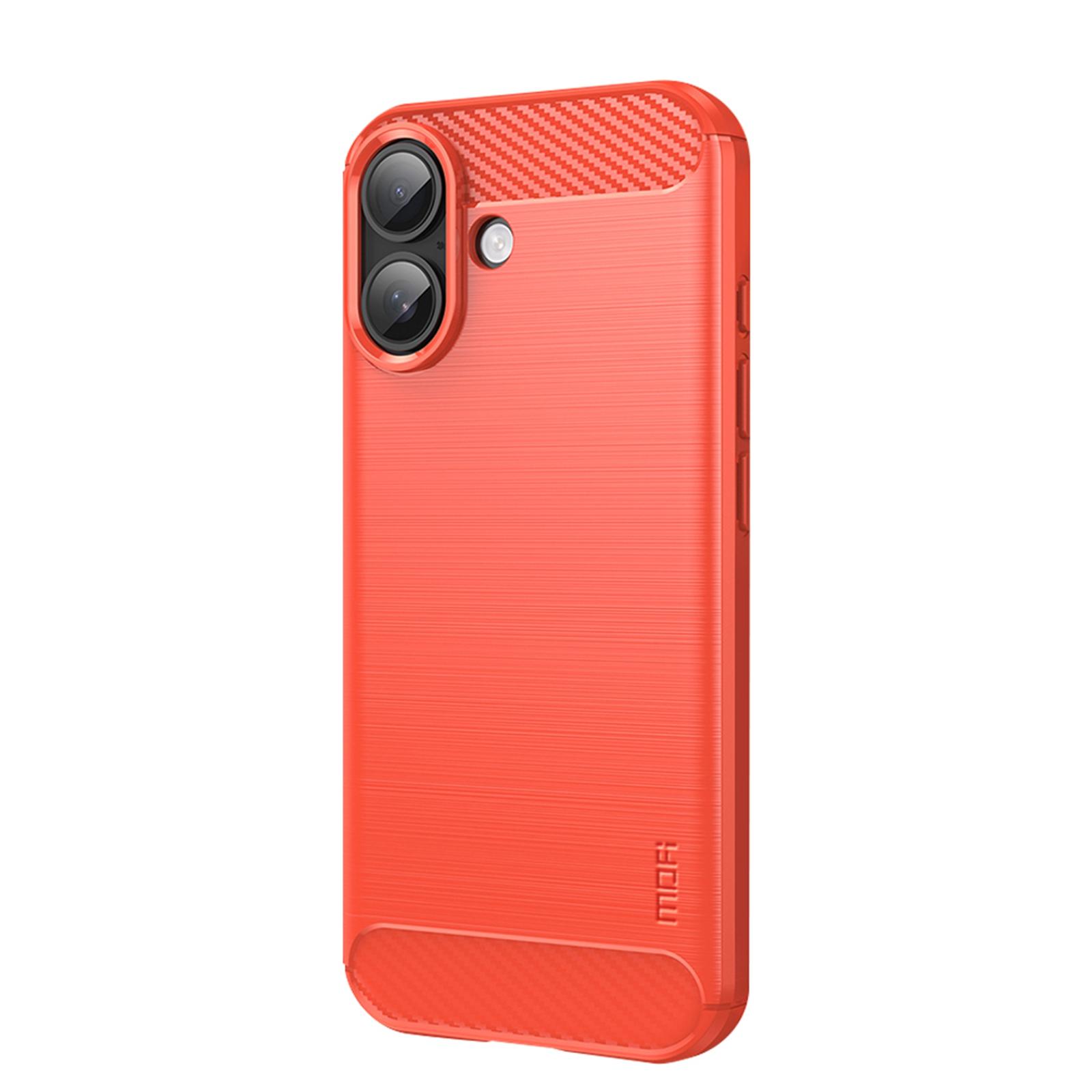 

For iPhone 17 Back Cover MOFI Brushed Texture Carbon Fiber Soft TPU Case Red