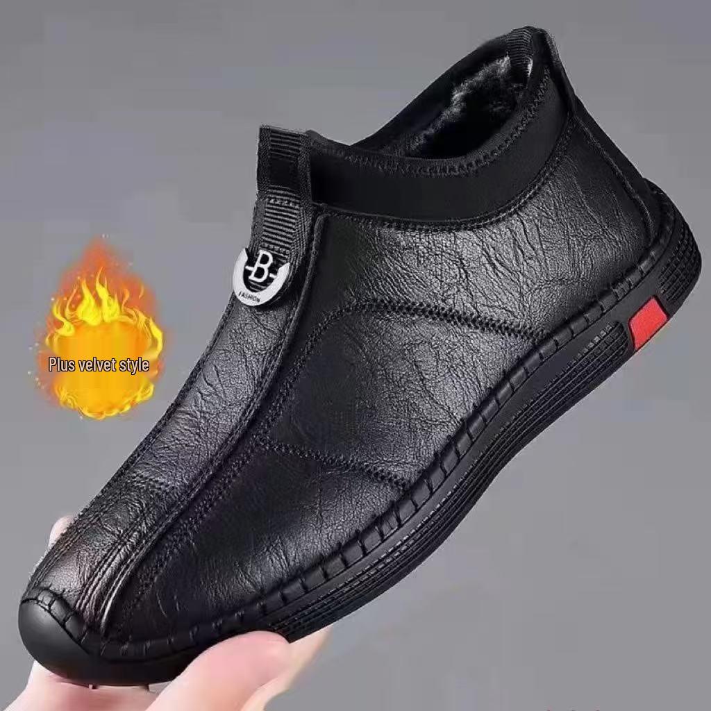 Pantofi de iarnă pentru bărbați Woodpecker cu căptușeală din fleece - Călduroși, cu talpă moale, încălțăminte casual din piele cu vârf mediu-înalt pentru tați