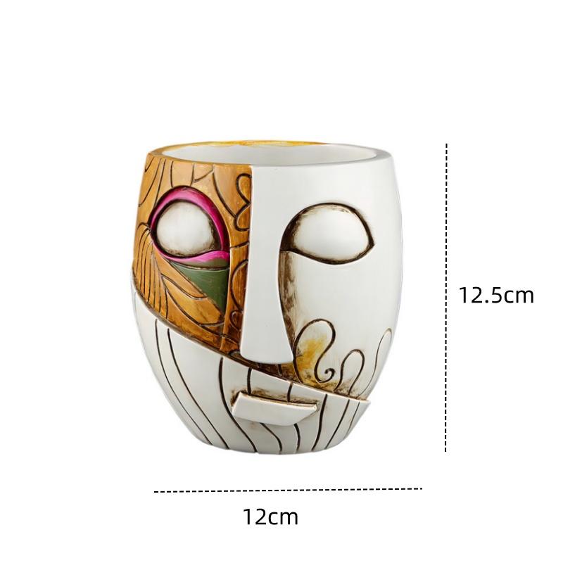 Resin Abstract Art Painted Flower Pot Colorful Figures Facial Sculptures Human Face Flower Pots Maya Statue Home Decoration