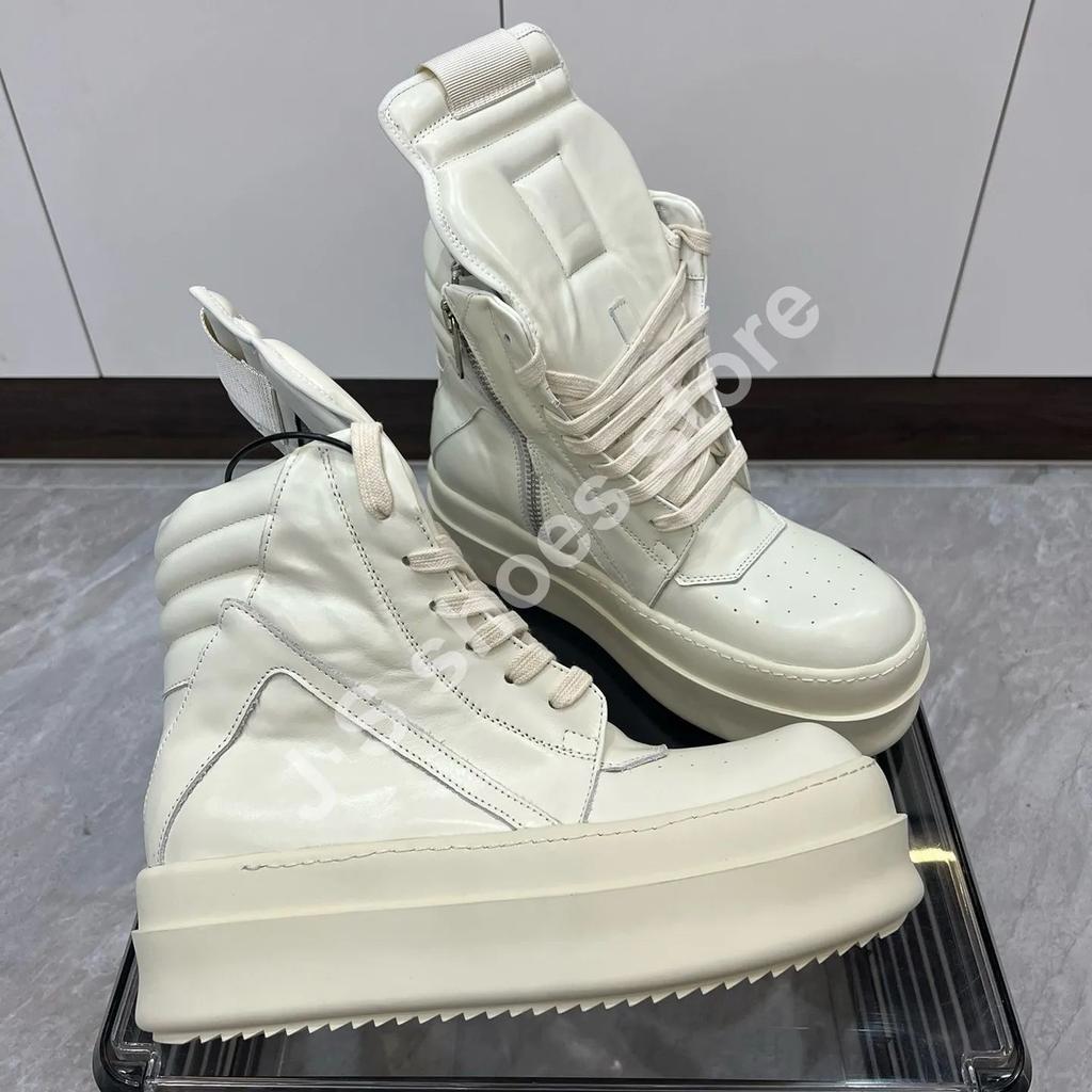Ro Classic Men Shoe Ankle Boot Women Sneaker High Top Casual Shoes Zip Lace Up 6cm Thick Sole Sneakers Black Leather Ankle Boots