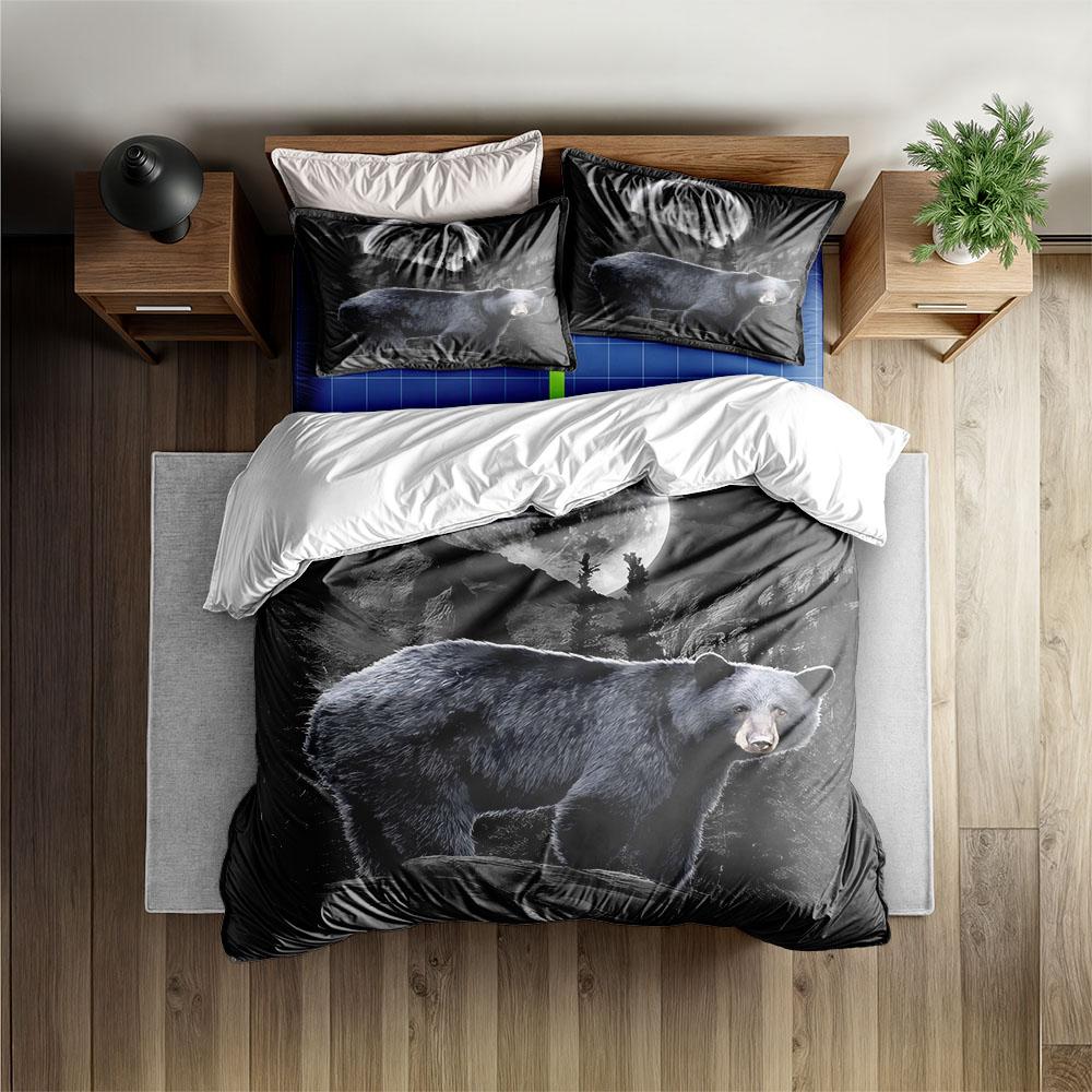 Buffalo Plaid Bears Duvet Cover Set King Queen Double Full Twin Single Size Bed Linen Set