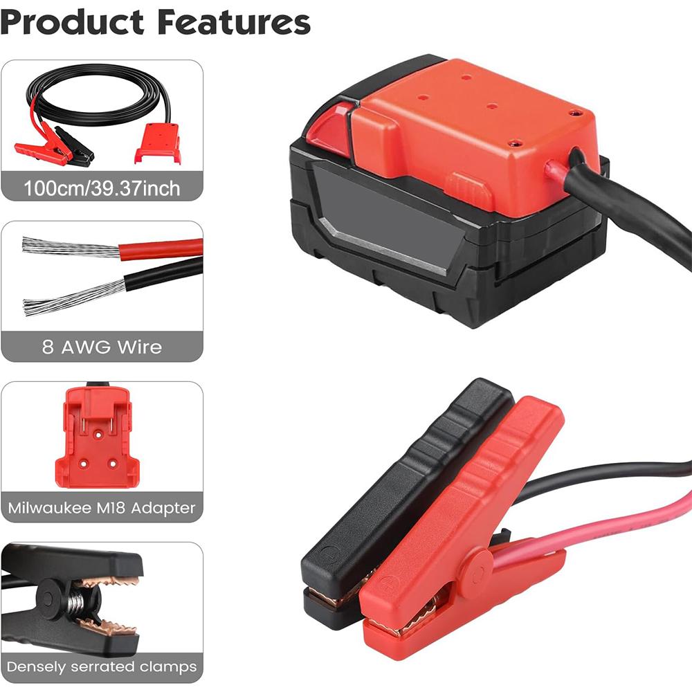 Jumper Cable Clamps for Milwaukee M18 18V Battery Jumper Starter Automotive Booster Cables 3.29ft 8AWG Cable Power Tool Line