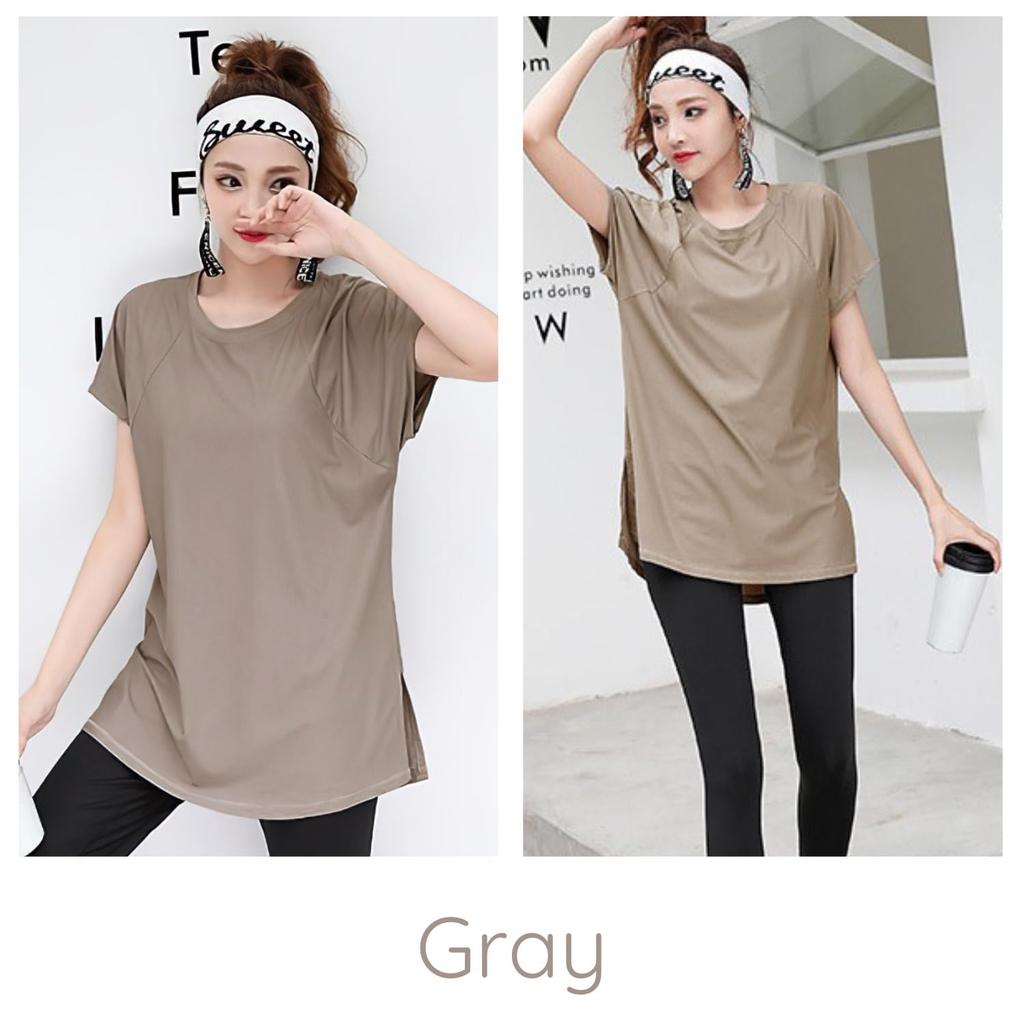 VEROMAN Yoga Flattering Long Short Loose Women's Top, T-Shirt, Length, Sleeve, Fit, ppi-ssd038 (Gray, M)