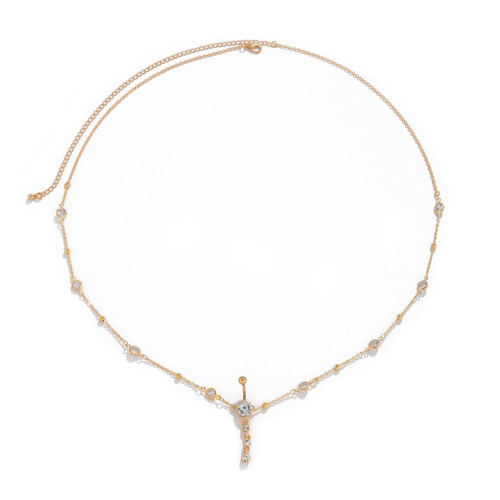 Sexy Rhinestone Fringed Pendant Waist Chain Bodychain Simple Round Bead Chain Navel Nail Waist Jewelry