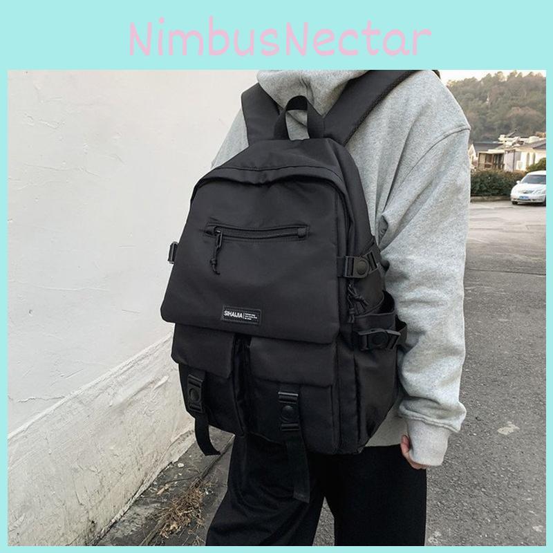 Korean Ins Harajuku Street Style Fashionable Black Backpack Waterproof Unisex 19-inch Size