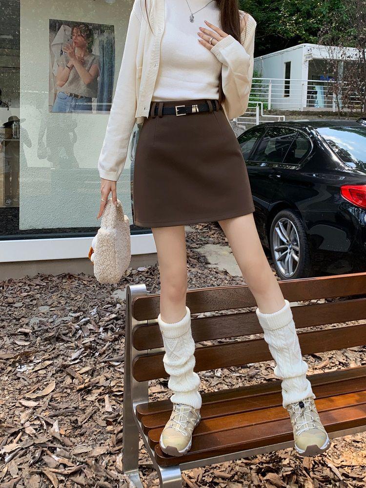 Plus Size Retro Woolen Bodycon A-Line Skirt - High Waist, Anti-Exposure, Versatile, for Autumn/Winter