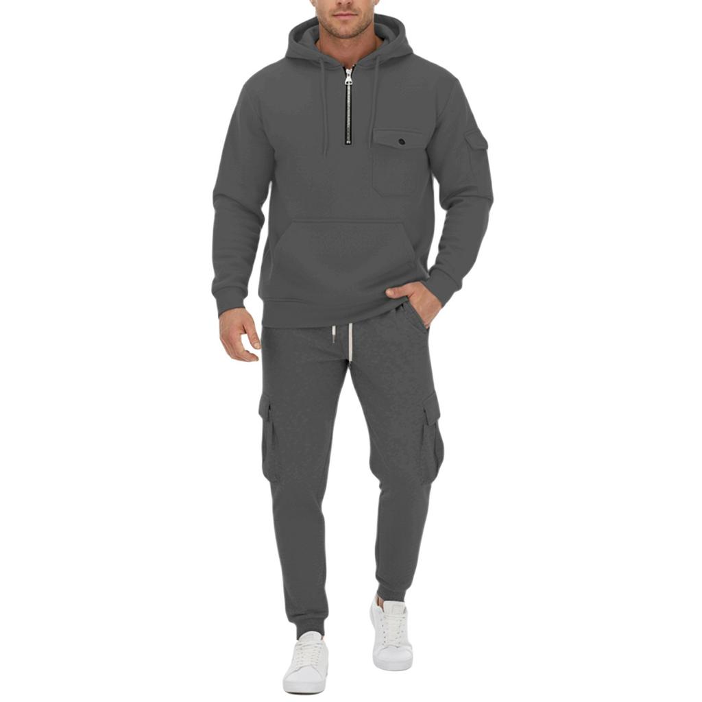 New Spring and Autumn Men's Sweatshirt Suit Hoodie Zipper Multi-pocket Pullover Sports Casual Sweatshirt Suit