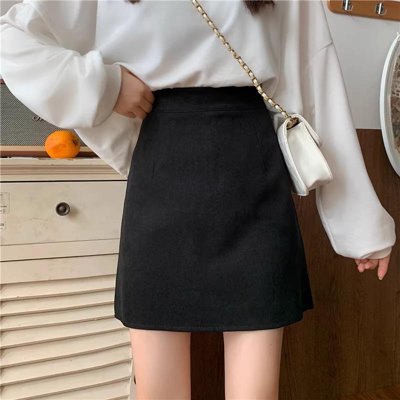 Women's Black Wool A-Line Bodycon Skirt, Plus Size, High Waist, Hip-Covering, Pear-Shaped, Autumn/Winter 2023