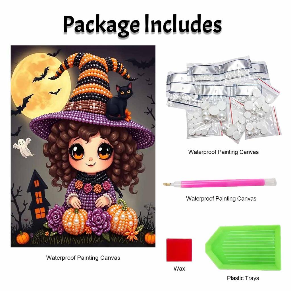 Halloween Pearl Painting Art Full Pearl Handmade Diy Home Decorations Witch Cat Pumpkin Moon Bats Design Art Craft Kit