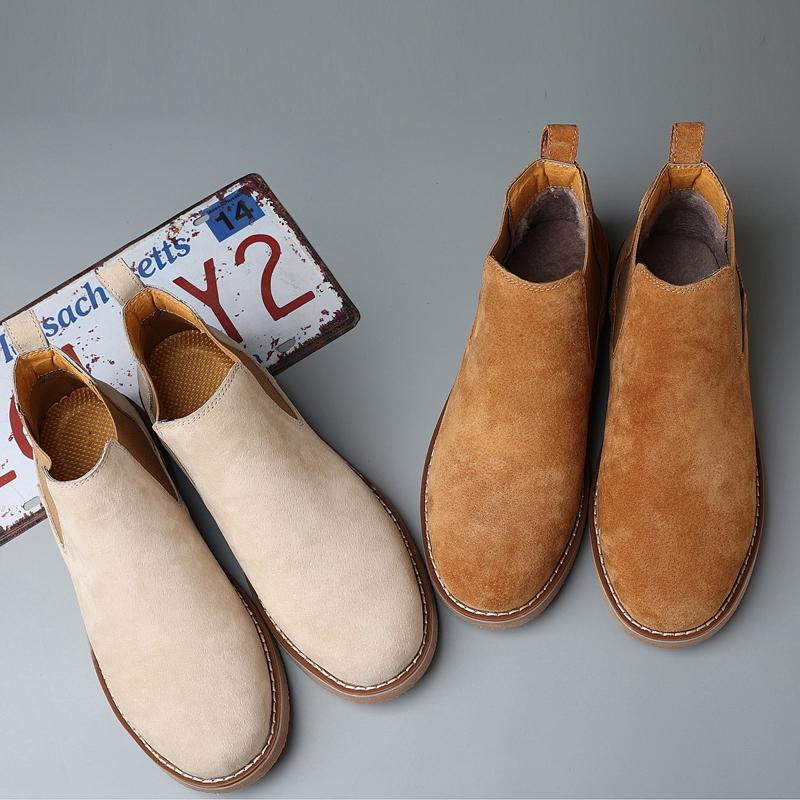 Men's Fashion Boots Classics Comfortable Leather Ankle Boots Brand Men's Casual Boots Plush Plus Size Shoes Falt Shoe Size 39-46