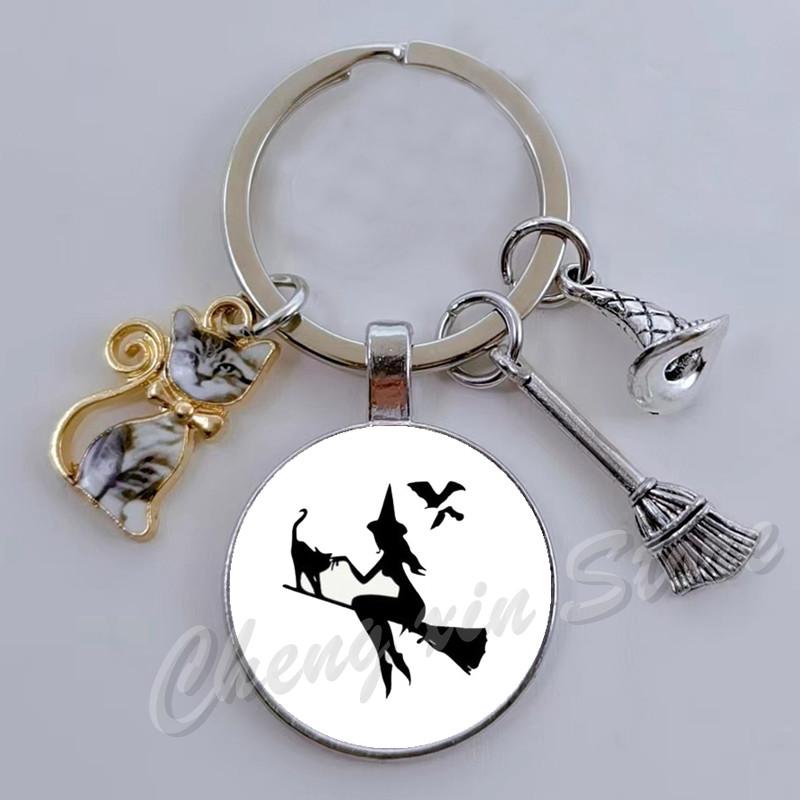 witch print print gothic glass cabochon halloween party wallet tote keychain best gift