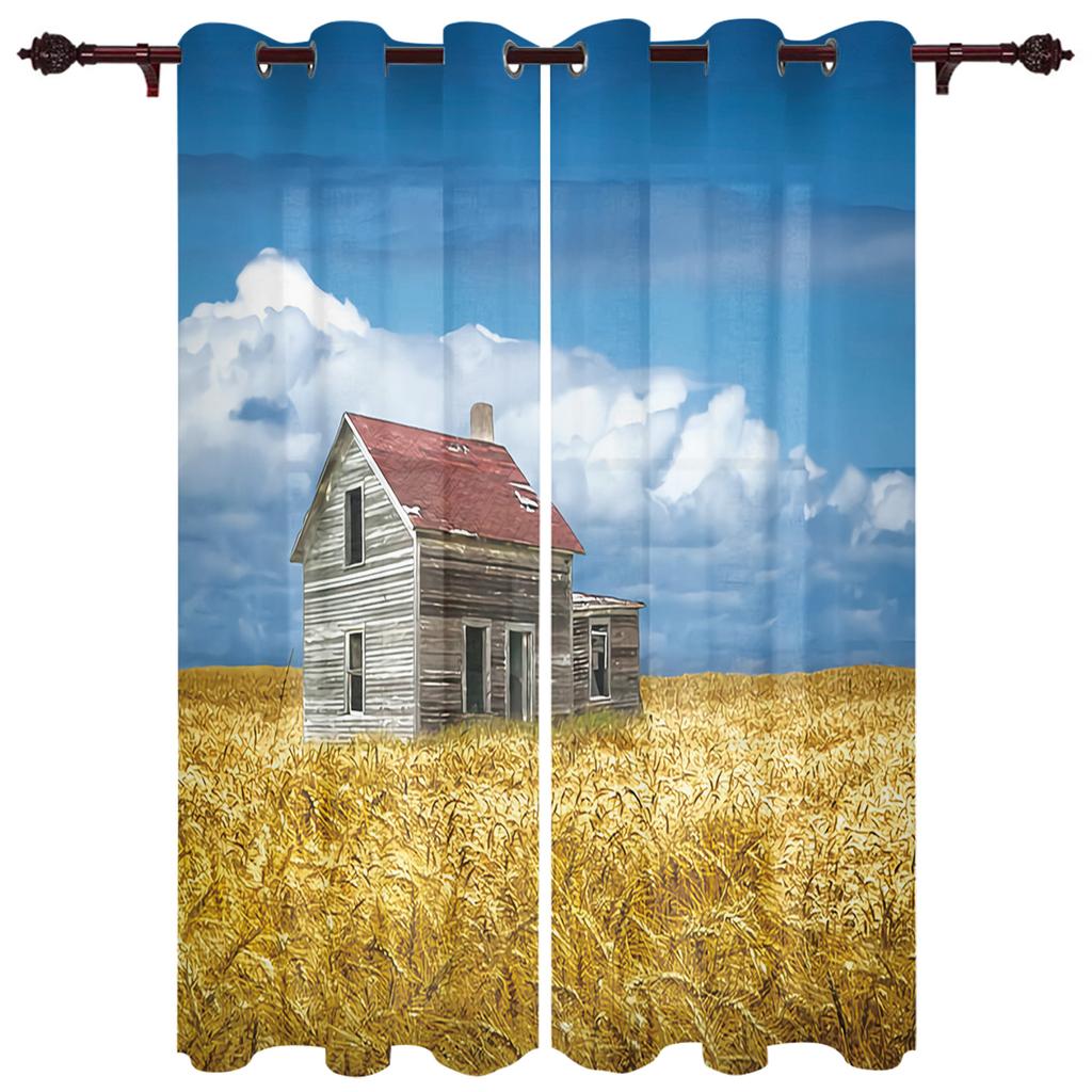 Country Graffiti Chicken Hill House Country Style Window Curtains Scenic Curtains for Living Room Decorative Items Living Room
