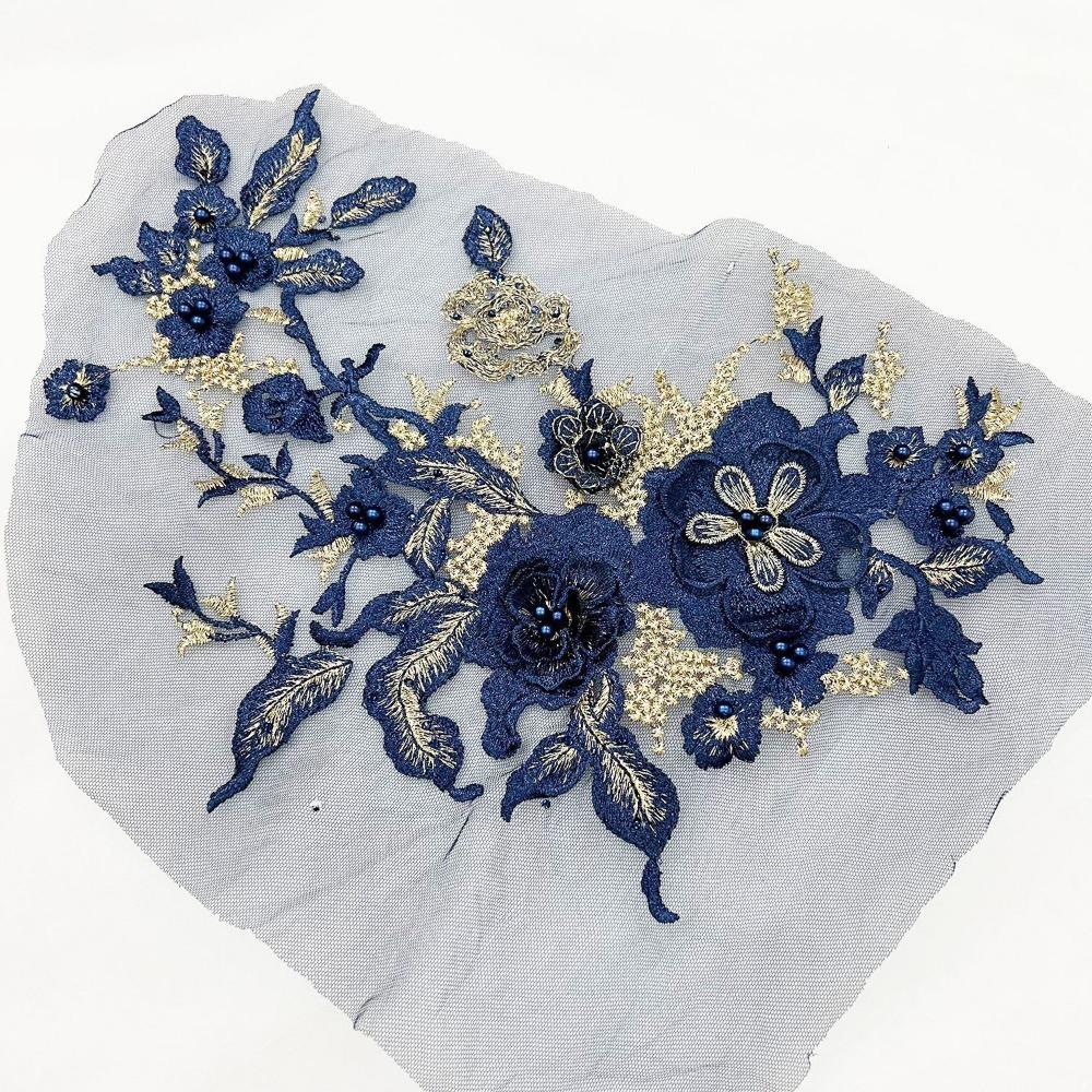 Colorful Sequined Sewing On Patches Flower Lace Beaded Lace Applique  Bridal Dress