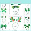 St. Patrick's Day Green Clover Hair Band Elf Hat Headband Set