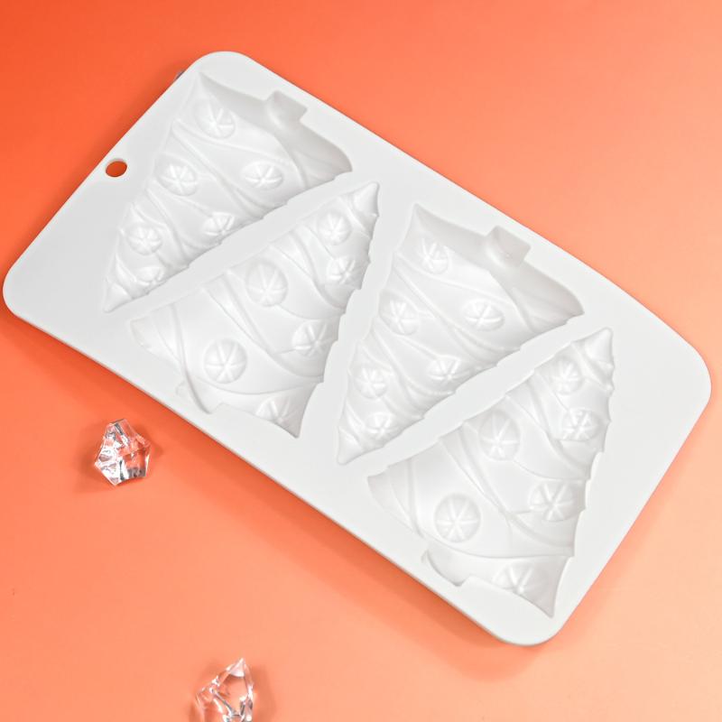 Dorica 4-Kammer 3D Weihnachtsbaum Design Mousse Form Schokolade Französische Dessert Backwaren Silikonform Kuchen Backen Dekorationswerkzeuge