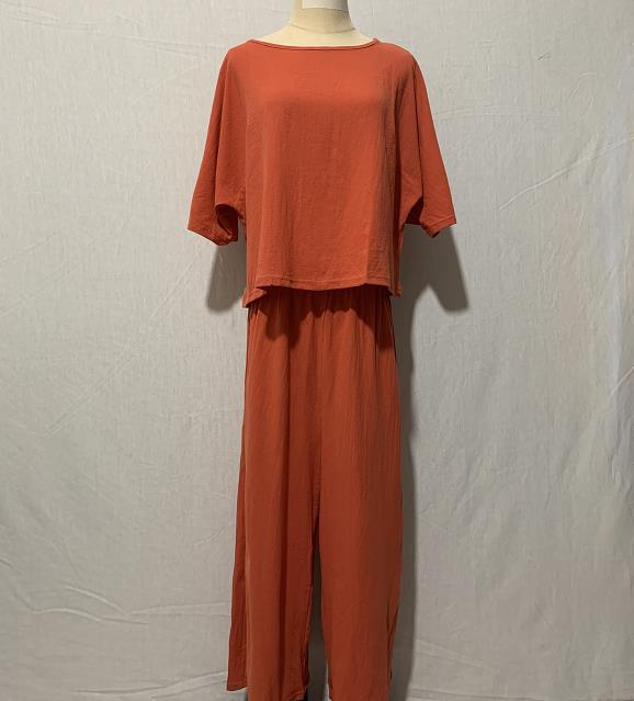 2023 European & American Women's Linen Casual Loose Solid Color Two-Piece Set