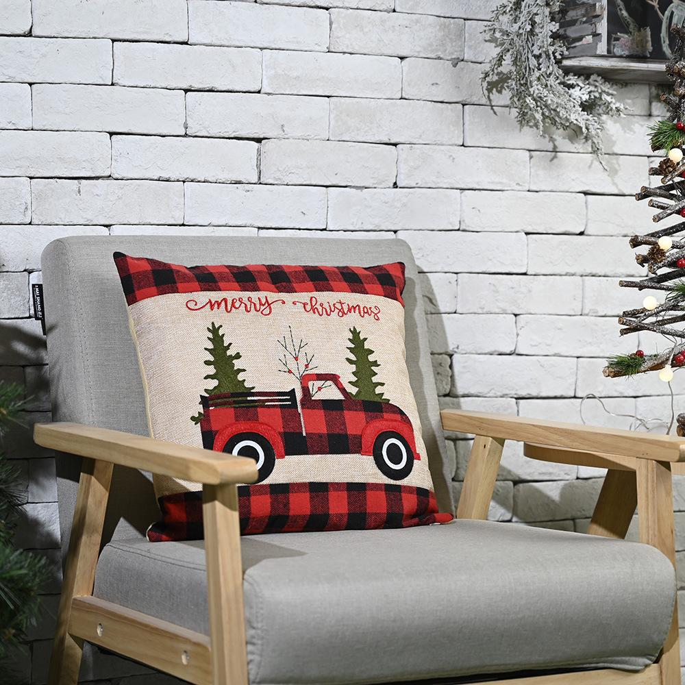Red And Black Plaid Car Christmas Tree Pillow Cover For Christmas Decoration, Excluding Pillow Core Pillow Cover
