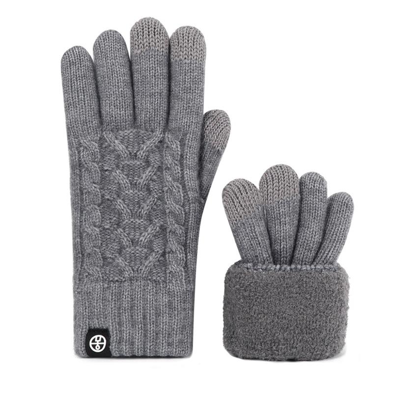 Winter double-layer thickened knitted gloves warm and cold-proof piled outdoor riding solid-color wool gloves