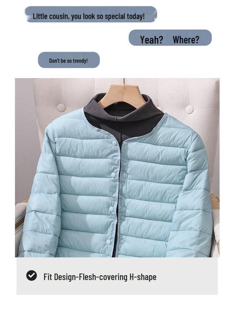 Leichte Daunen-Baumwolljacke für Damen Herbst Winter Vielseitig zum Layering Kurz Rund V-Ausschnitt