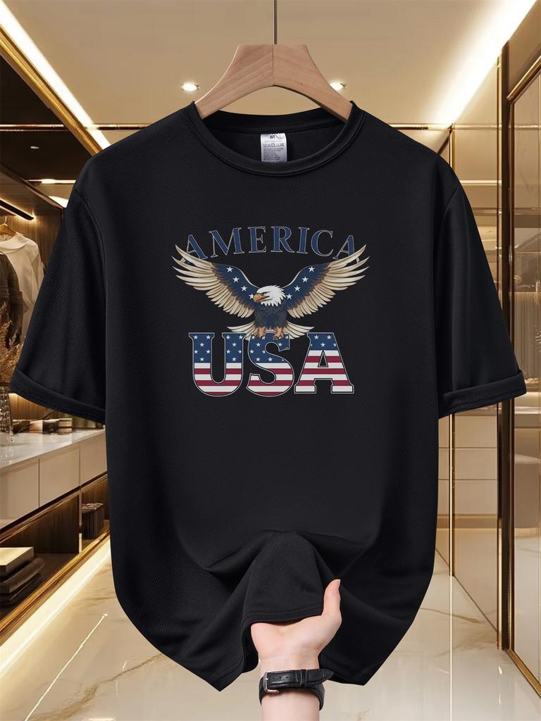 Unisexs Quick Dry Mesh Short Sleeve TShirt Eagle USA American Flag Letter Print Crew Neck Breathable Summer Casual Tee