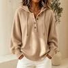 2026 Fashion European & American Loose Hooded Knit Sweater with Buttons and Drawstring