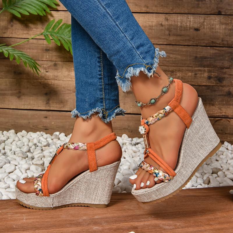 

Жіночі босоніжки на танкетці Нове літнє дизайнерське взуття 2024 року для жінок Високоякісні босоніжки на платформі Повсякденні жіночі босоніжки на відкритому повітрі 43 помаранчевий