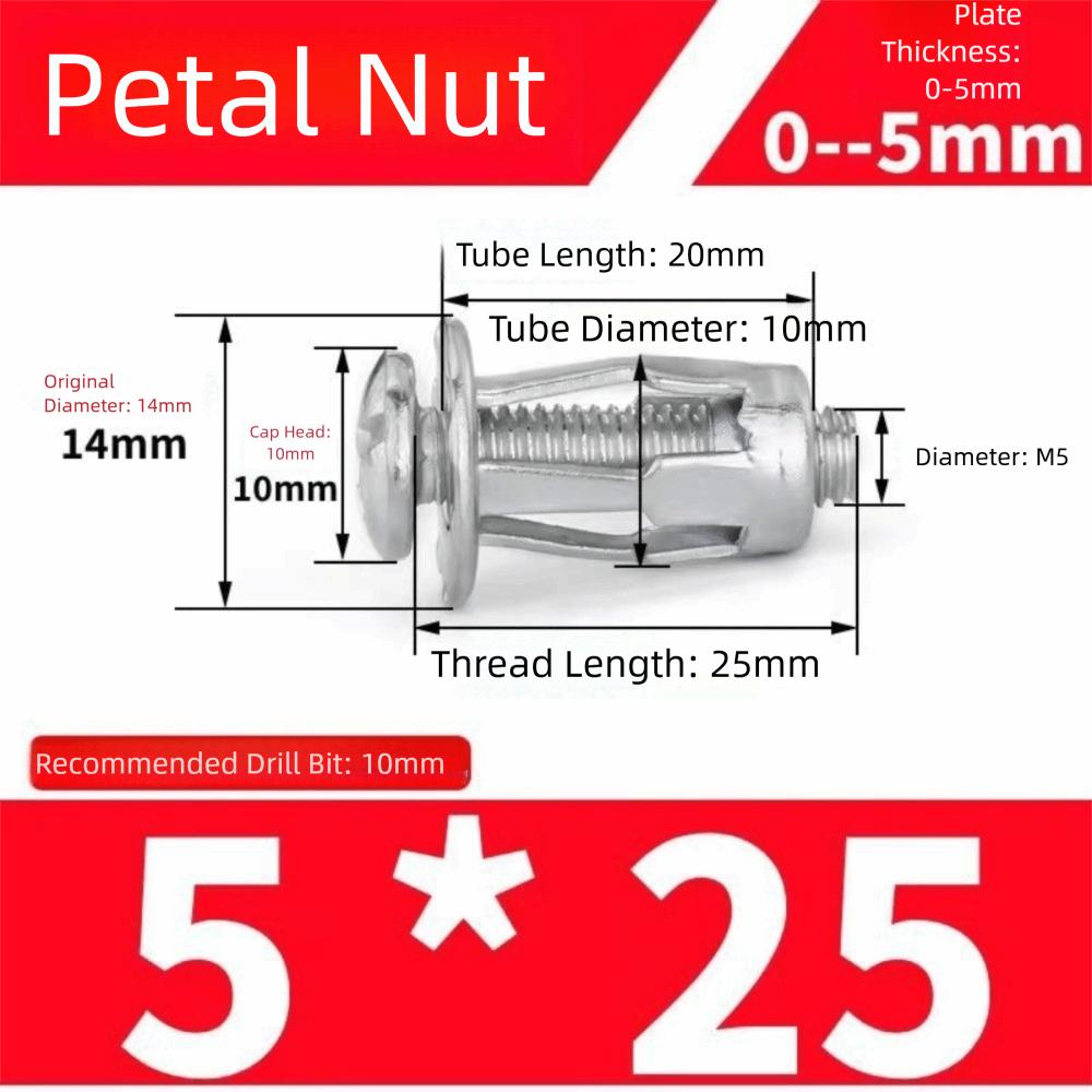 50pcs Metal Jack Nuts Screw Fixed Bolt Board Expansion Plugs Anchors Rivet Nut  Board Wall
