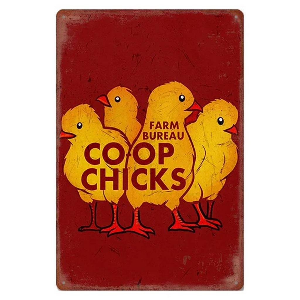 Antique Country Barnyard Rooster Chicken Metal Sign Retro Farm Wall Art For Farmhouse Kitchen Barn Cafe Wall Decoration