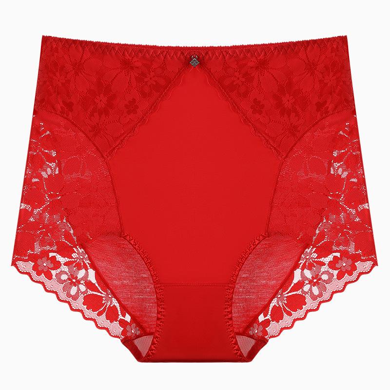 

Ladies Summer New Sexy Lace Shape-shaping Body Hip Free Comfortable Breathable High Waist Triangle Briefs one size яскраво-червоного кольору