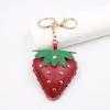 Compact Studded Strawberry Car Keychain PU Leather Accessory Handmade Key Chain Accessories For Everyday Use