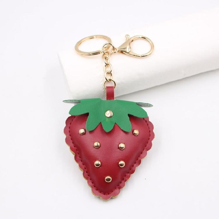 Compact Studded Strawberry Car Keychain PU Leather Accessory Handmade Key Chain Accessories For Everyday Use