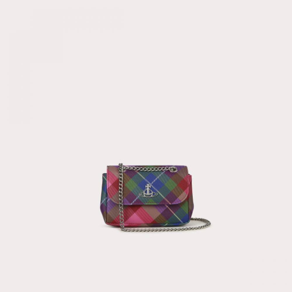 

Vivienne Westwood Saffiano Tartan Blue Check Small Chain Bag Black blue check