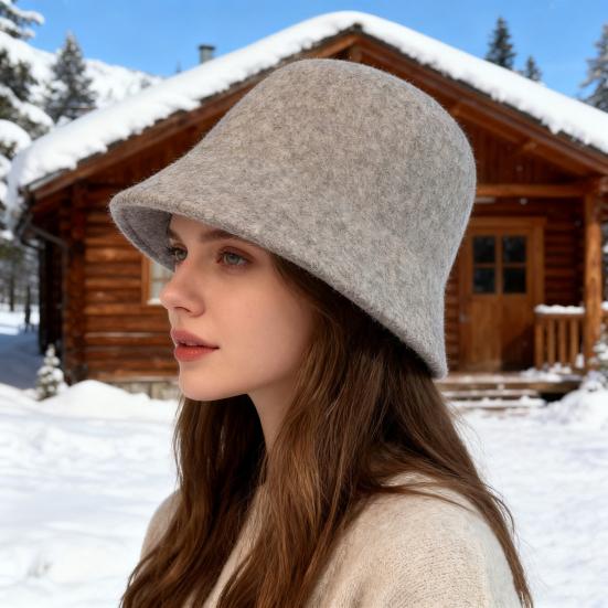 Kapelusz rybacki Regulowany Wełniany Zimowy Ciepły Kapelusz Damski Casualowy Kapelusz typu bucket z Szerokim Rondem Wszechstronne Akcesorium