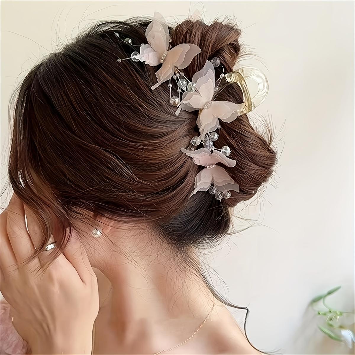 

Elegant Butterfly Hair Clip Adorned with Rhinestones And Beads Y2K Inspired, Large Fairy Style Women S Shark Clip Perfect for Weddings, Christmas светло-розовый