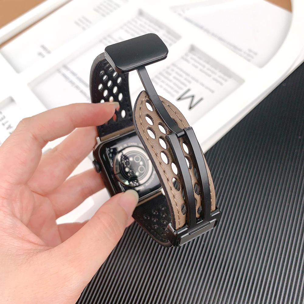 Silicone+Leather Strap For Apple Watch Ultra2 Band 49mm 45mm 41mm 40mm 44mm 42mm Magnetic Bracelet iWatch Series 9 8 7 SE 6 5 4 3