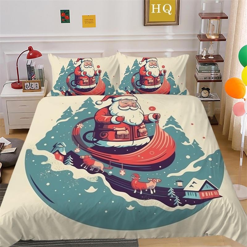 Christmas Elk 3D Printed Polyester Pillowcase Quilt Cover Two or Three Piece Set