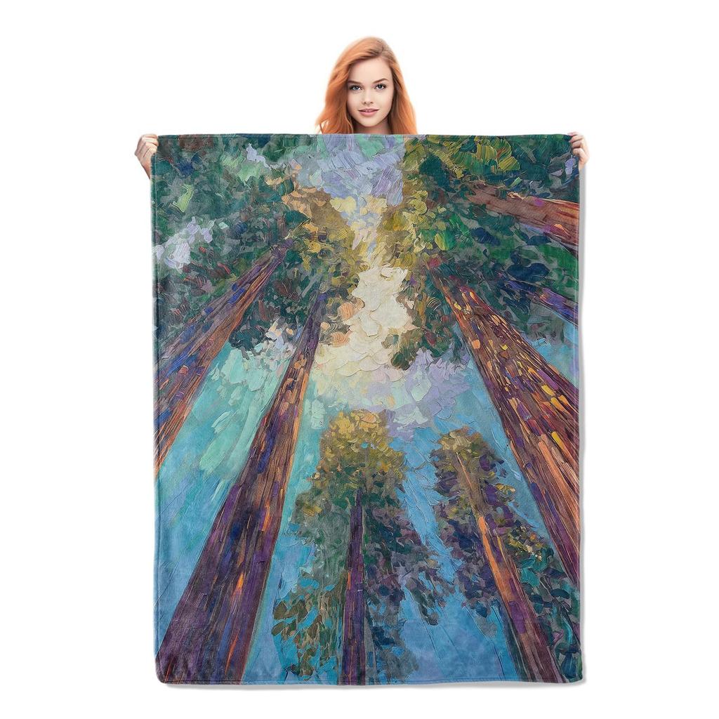 Wash-ink landscape painting digital-printed polyester Bedroom velvet flannel soft sofa cover blanket Fleece sofa cover blankets