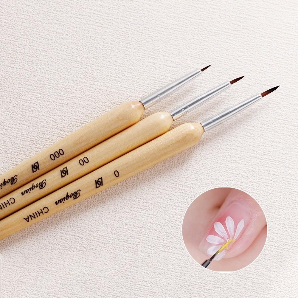 3Pcs Set Wooden Handle Nail Art Liner Brushes Multifunction Nail Drawing Pens for Painting Flowers