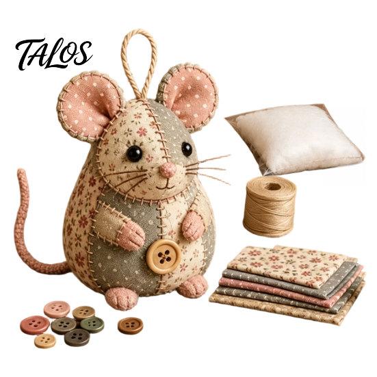 Table Decoration Plush Mouse Patchwork DIY Sewing Kit, Handmade Craft Set with Floral Fabric, Stuffing & Kit Buttons, Cute Stuffed Ornament