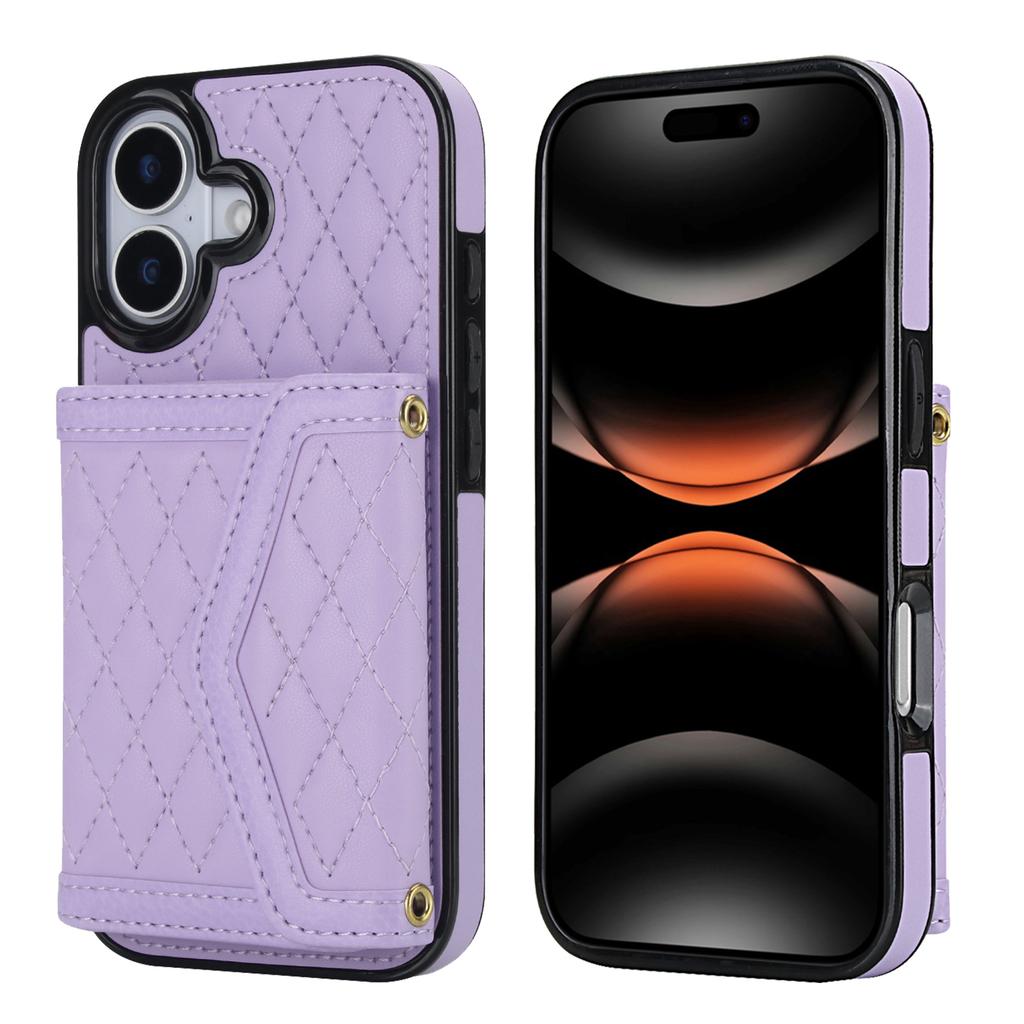 For iPhone 17 Case Card Holders RFID Blocking PU Leather + TPU Phone Back Cover with Shoulder Strap