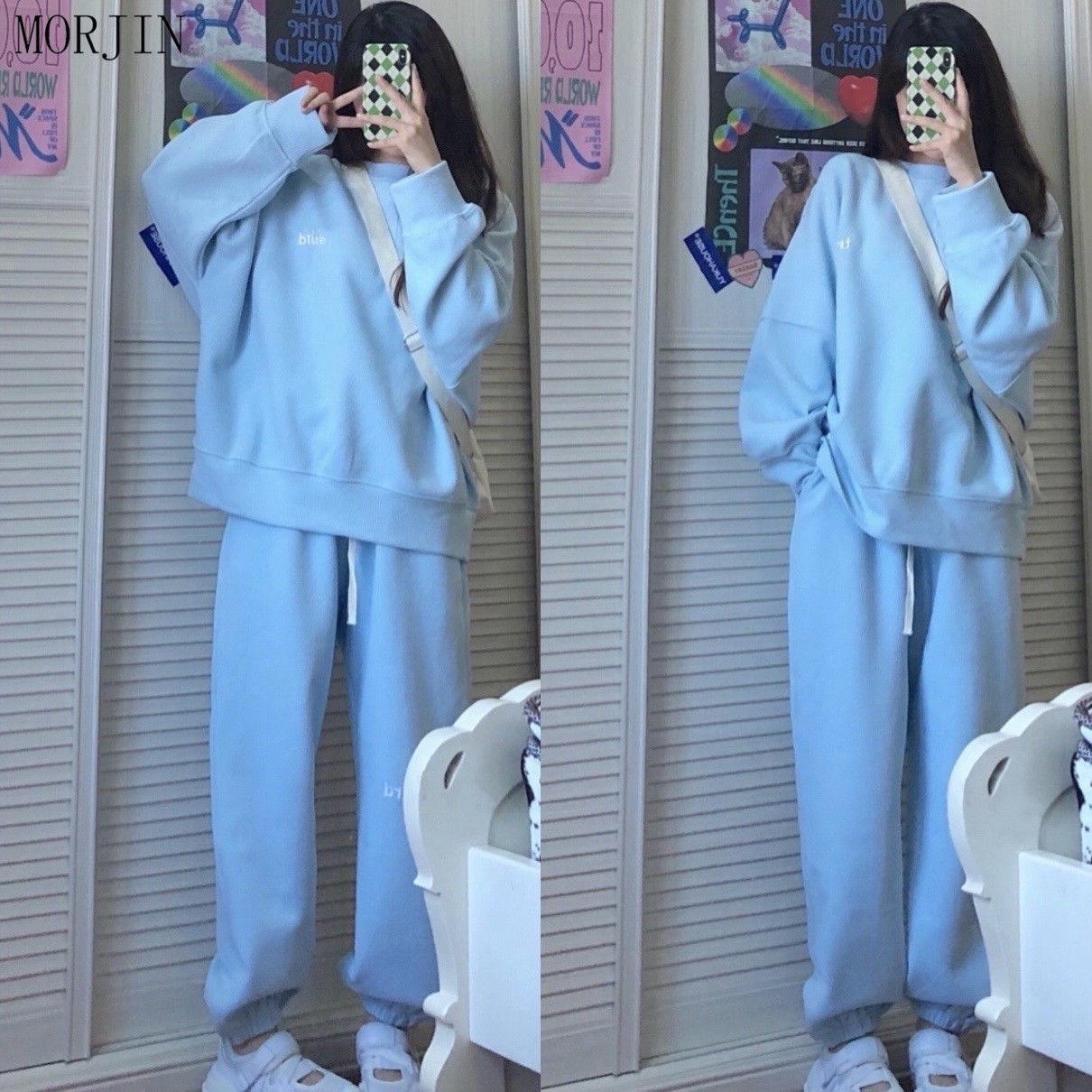 

Женский объемный комплект из двух частей свитера и брюк вафельной вязки — повседневный свободный крой для весны и осени 2XL синий