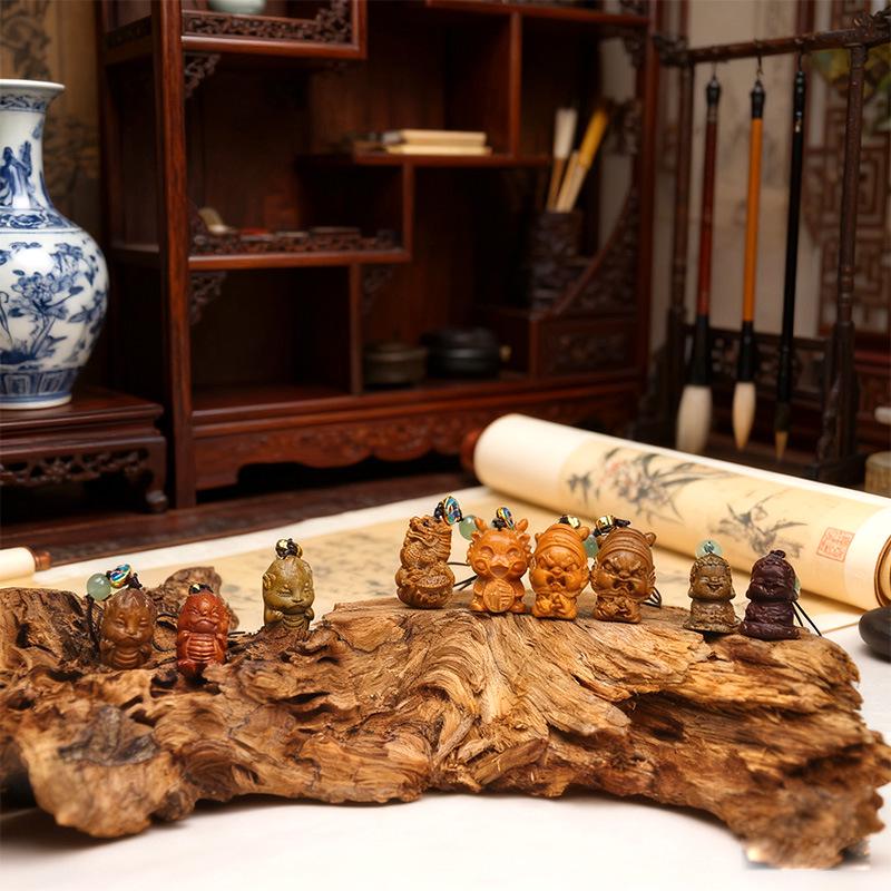 Green Sandalwood Zodiac Pendant: Carved Wooden Phone Chain & Keychain Charm