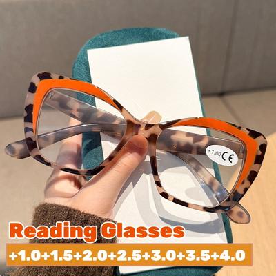 Modische Katzenaugen-Lesebrille mit Blaulichtfilter für Damen, Retro, großes Gestell, dekorative Weitsichtigkeitsbrille, Color-Blocking-Brille