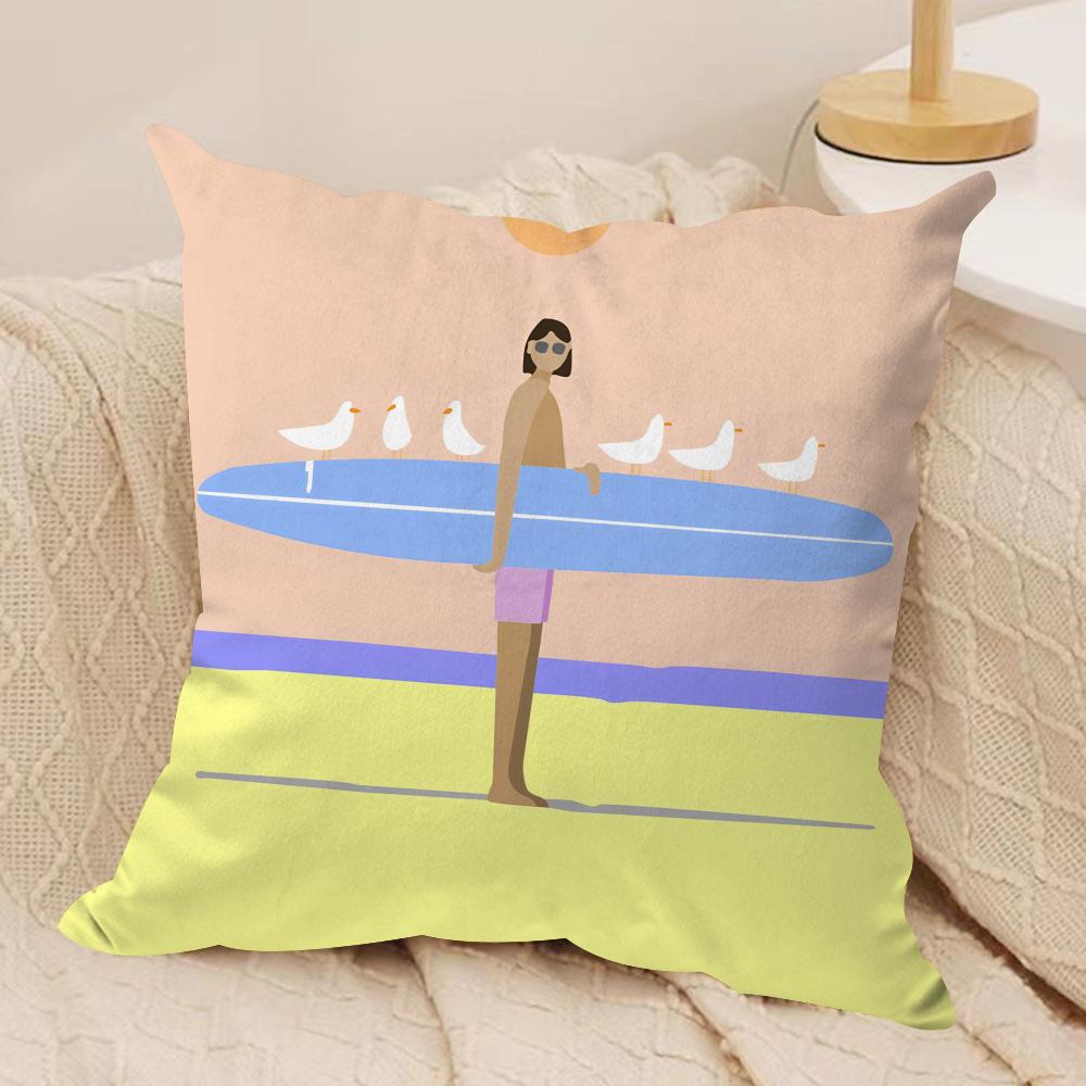 Summer Surfing Ins Art Cushion Cover Silky Short Plush Invisible Zipper Dustproof Sofa Pillow Case For Home Decor