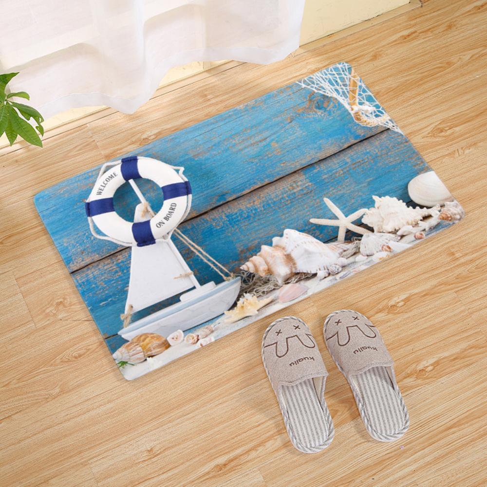 Nautical Anchor & Seashell Print Doormat for Living Room Kitchen Indoor Outdoor Entryway Washable Rug Beach House Decor