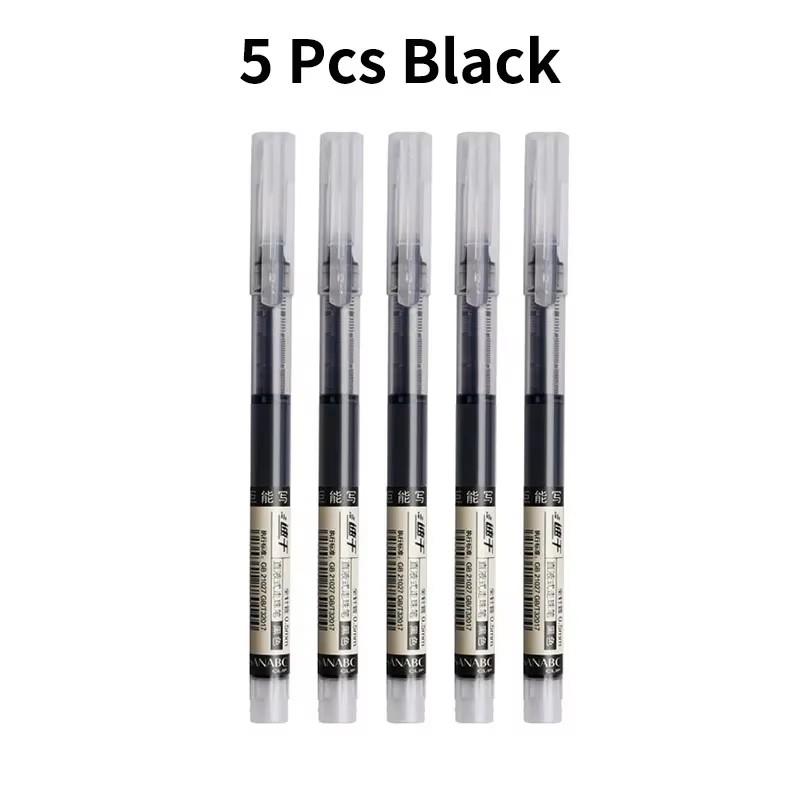 

5-6Pcs Needle Type Gel Pens Straight Liquid Ballpoint Pen 0.5mm Kawaii Stationery School Office Supplies Writing чорний